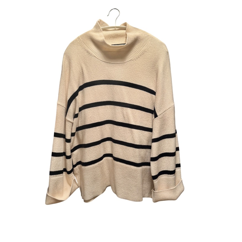 Banana Republic Cream Black Stripe Mock Neck Sweater Bell Sleeve Women's Size M